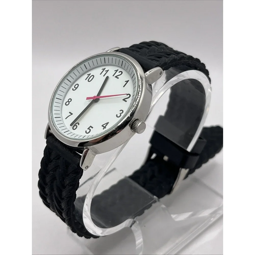 MSPCI Women's Quartz Watch Black Silicone Band Silver‎ 36mm Case- New Battery